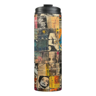 Rustic Vintage Newspaper Patchwork Collage (7) Thermal Tumbler