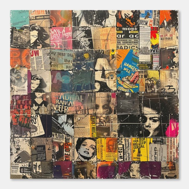 Rustic Vintage Newspaper Patchwork Collage (7) Wallpaper (Front)