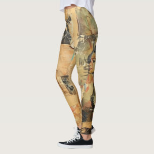 Rustic Vintage Newspaper Patchwork Collage (8) Leggings