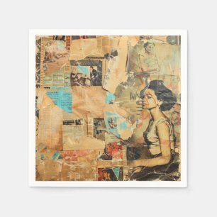 Rustic Vintage Newspaper Patchwork Collage (8) Napkin