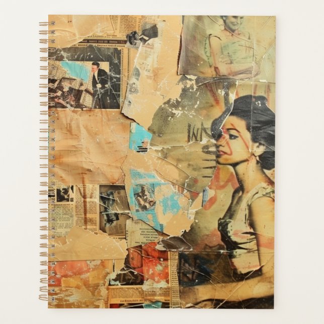 Rustic Vintage Newspaper Patchwork Collage (8) Planner (Front)