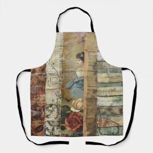 Rustic Vintage Newspaper Patchwork Collage (9) Apron