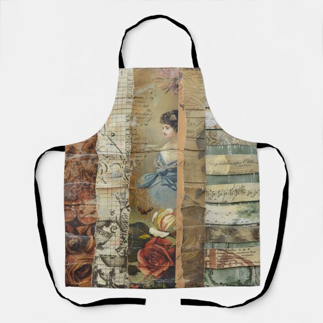 Rustic Vintage Newspaper Patchwork Collage (9) Apron (Front)