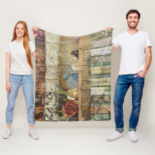 Rustic Vintage Newspaper Patchwork Collage (9) Fleece Blanket