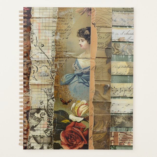 Rustic Vintage Newspaper Patchwork Collage (9) Planner (Front)