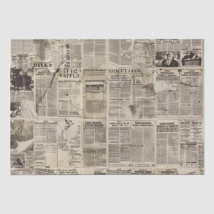 Rustic Vintage Newspaper Patchwork Collage Tissue Paper