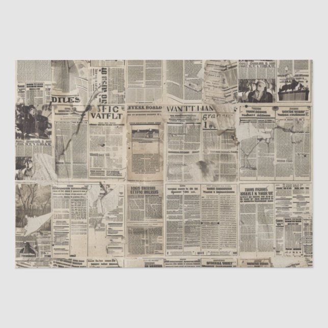 Rustic Vintage Newspaper Patchwork Collage Tissue Paper (Front)