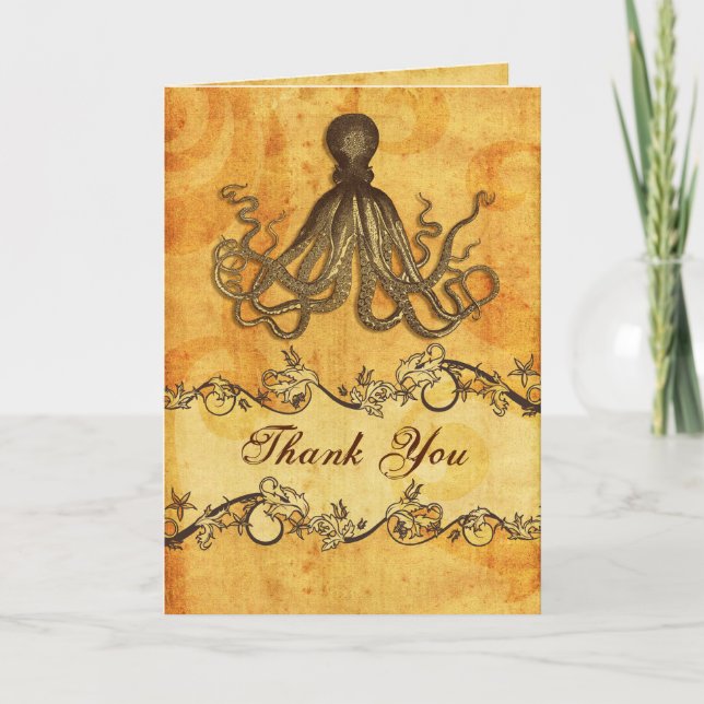 rustic, vintage ,octopus beach thank you (Front)