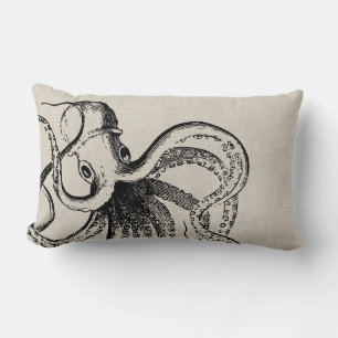 Rustic Vintage Octopus Illustration Lumbar Pillow