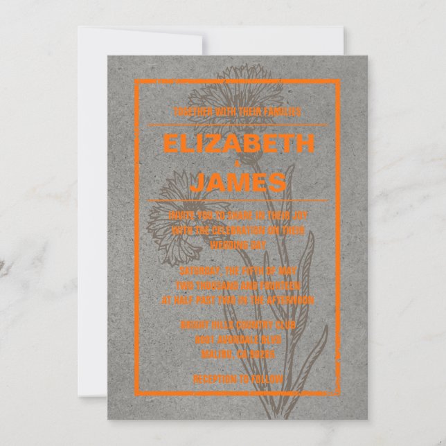 Rustic Vintage Orange Wedding Invitations (Front)