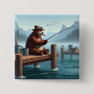 Rustic, vintage outdoorsman bear mountain 2 inch square button