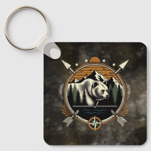 Rustic, vintage outdoorsman bear mountain keychain