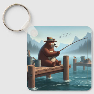 Rustic, vintage outdoorsman bear mountain keychain