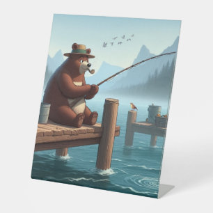 Rustic, vintage outdoorsman bear mountain pedestal sign