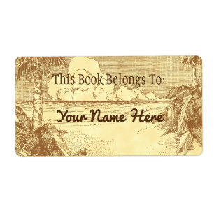Rustic Vintage Palm Tree Editable Bookplate