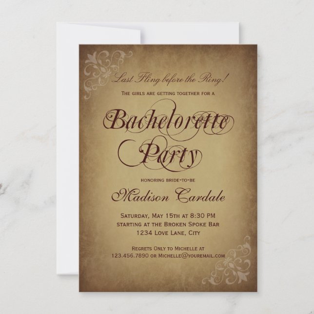 Rustic Vintage Paper Bachelorette Party Invitation (Front)