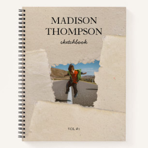 Rustic Vintage Paper Personalized Photo Skethbook Notebook