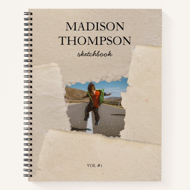 Rustic Vintage Paper Personalized Photo Skethbook Notebook (Front)