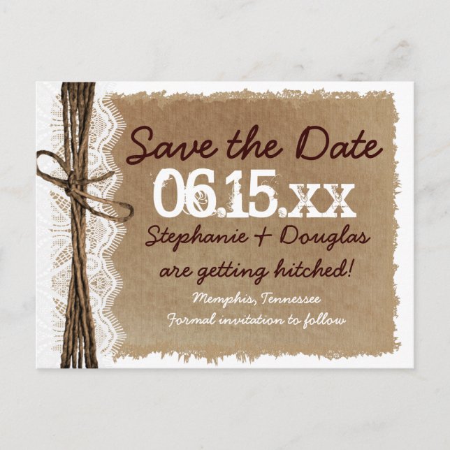 Rustic Vintage Paper Save the Date Postcards (Front)