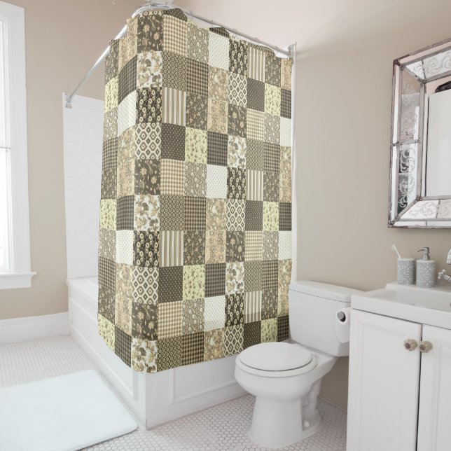 Rustic Vintage Patchwork Beige Quilt Pattern  (In Situ)