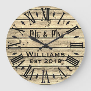 Rustic Vintage  Personalized Brown Wood Custom Lar Large Clock