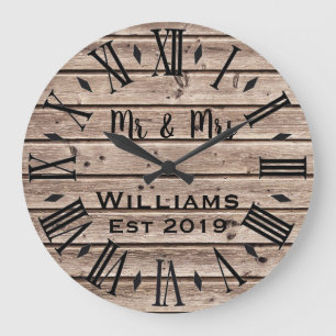 Rustic Vintage  Personalized Brown Wood Custom Large Clock