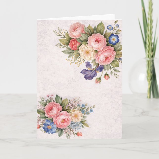Rustic Vintage Personalized Floral Ro              Card (Front)