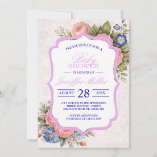 Rustic Vintage Personalized Floral Rose Design     Invitation