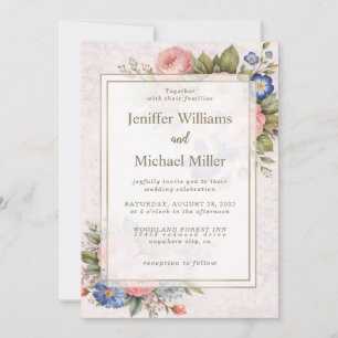 Rustic Vintage Personalized Floral Rose Design Invitation