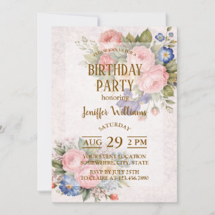 Rustic Vintage Personalized Floral Rose Design     Invitation