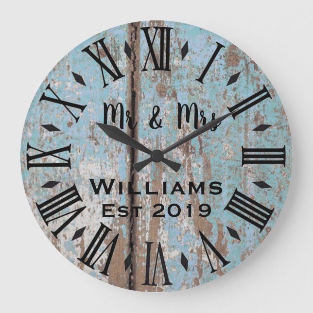 Rustic Vintage  Personalized Wood Custom Large Clock (Front)