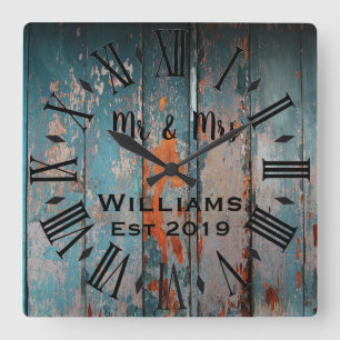 Rustic Vintage  Personalized Wood Custom Square Wall Clock