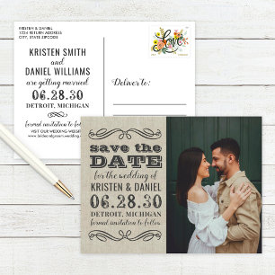 Rustic Vintage Photo Wedding Save the Date Announcement Postcard