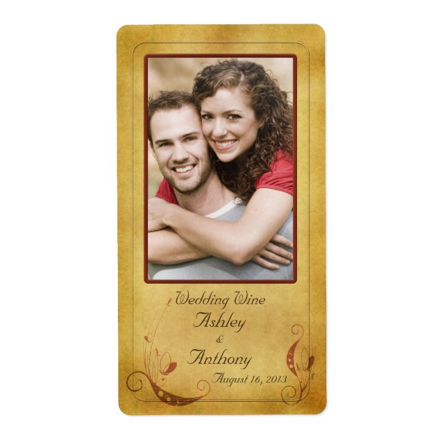 Rustic Vintage Photo Wedding Wine Bottle Labels (Front)