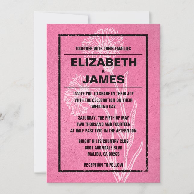 Rustic Vintage Pink And Black Wedding Invitations (Front)