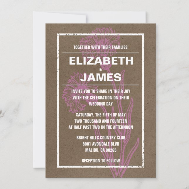 Rustic Vintage Pink And Brown Wedding Invitations (Front)