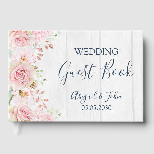 Rustic Vintage Pink Floral Spring Wedding Guest Book