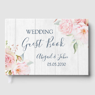 Rustic Vintage Pink Floral Spring Wedding Guest Book