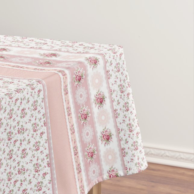 Rustic Vintage Pink Roses French Farmhouse Tablecloth (In Situ)