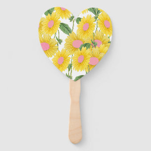 Rustic Vintage Pink Sunflowers Modern White Hand Fan