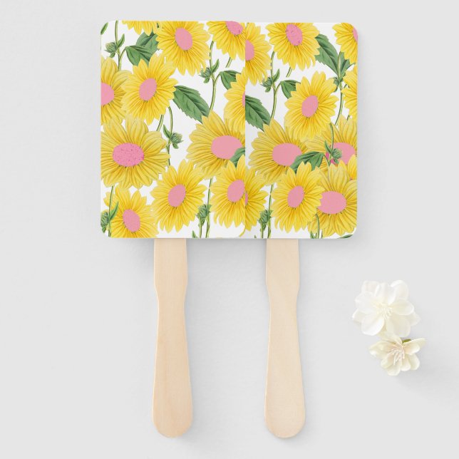 Rustic Vintage Pink Sunflowers Modern White  Hand Fan (Front and Back)