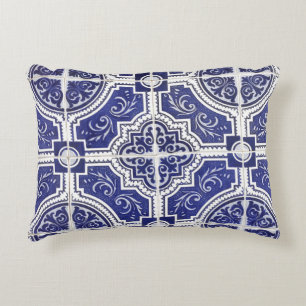 Rustic Vintage Portuguese Tiles Pattern - Azulejo Accent Pillow