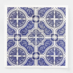 Rustic Vintage Portuguese Tiles Pattern - Azulejo Napkin
