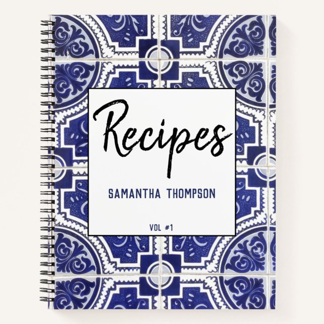 Rustic Vintage Portuguese Tiles Pattern Recipes Notebook (Front)