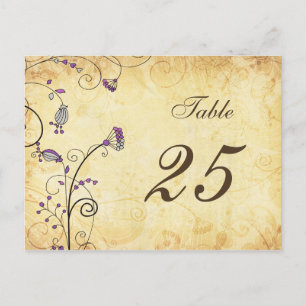 rustic vintage purple floral table numbers postcard