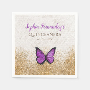 Rustic Vintage Purple Gold Butterfly  Napkin