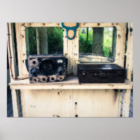 Rustic Vintage Radio and Weathered Suitcase