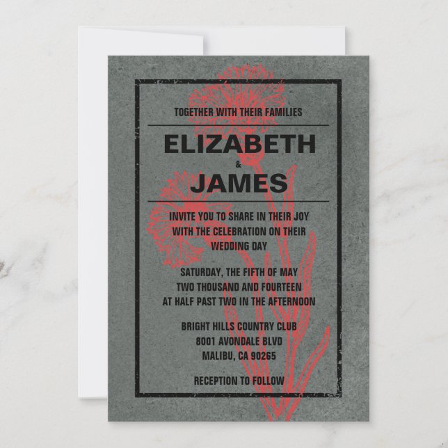 Rustic Vintage Red And Black Wedding Invitations (Front)