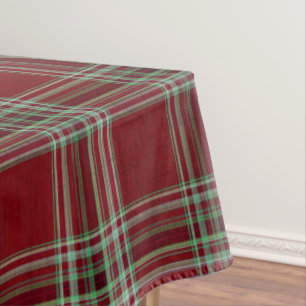 Rustic Vintage Red Green Textured Tartan Plaid Tablecloth