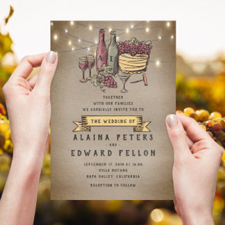 Rustic Vintage Retro Vineyard Winery Wedding Invitation
